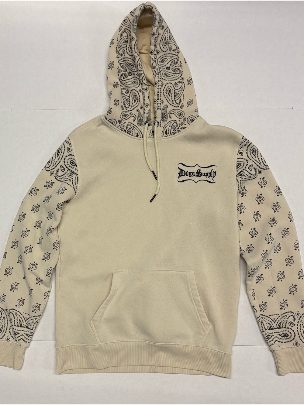 Dogg Supply Beige Paisley Graphic Logo Fleece Pullover Hoodie